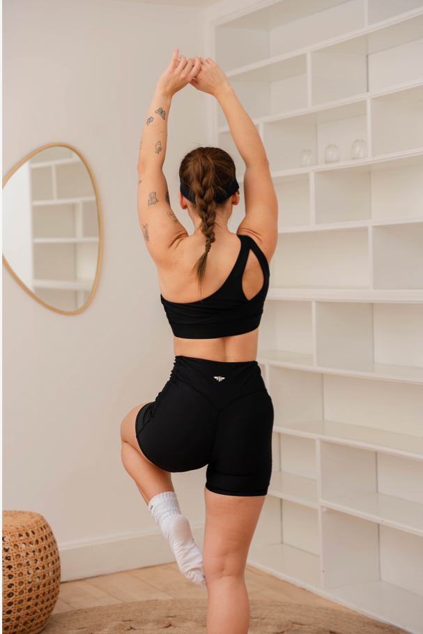 High-waisted eco-friendly gym shorts support and empower women during every workout.