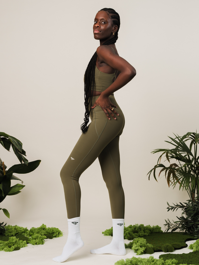 Atlantic Blue and Moss Green Sculpting Gym Leggings Sustainable Activewear gngr bees