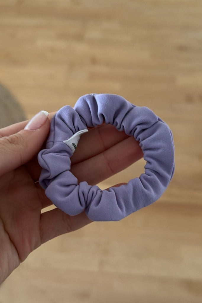 lilac scrunchie, deadstock fabric scrunchies, sustianable materials